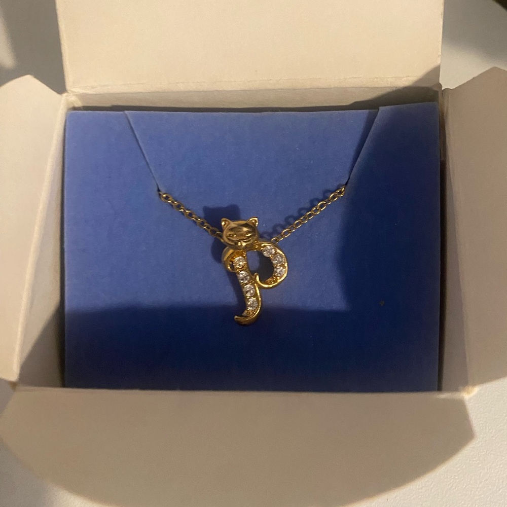 Vintage Avon Cat Intial P Rhinestone Necklace